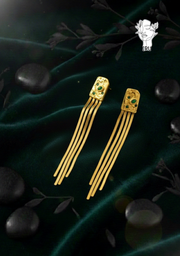 Green Stone Tassel Snake-Back Earrings