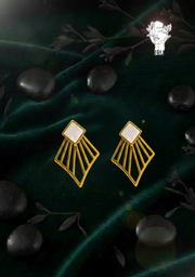 Art Deco Geometric Fan Earrings – White Shell