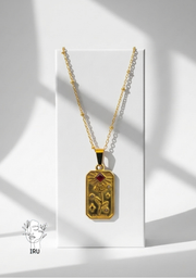 Red Stone Rose Frame with Zero Chain Necklace