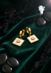 Sun Frame White Shell Stud Earrings