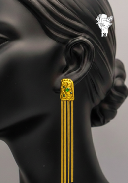 Green Stone Tassel Snake-Back Earrings