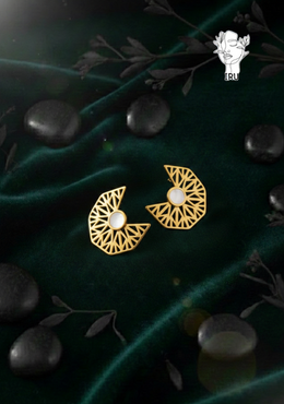 Geometric Earrings with Circular Accents – White Shell