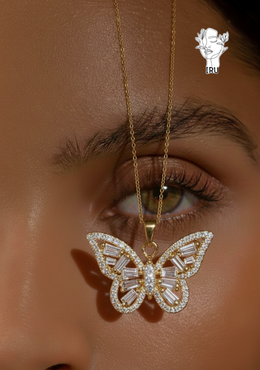 Butterfly necklace, hollow white turquoise stones
