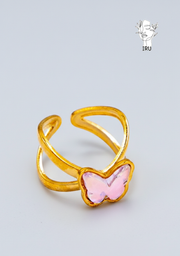 X Butterfly Ring with Pink Stones