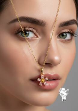 Rose necklace, pink stones
