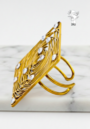 Hollow Rectangle Ring with Stones