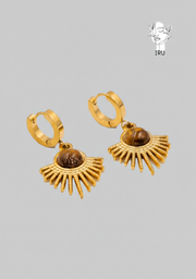 Half-Sun Brown Stone Stud Earrings