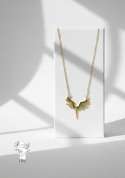 Phoenix bird necklace, white x black x light-blue stones