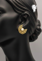 Geometric Earrings with Circular Accents – White Shell