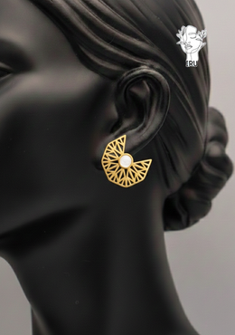 Geometric Earrings with Circular Accents – White Shell