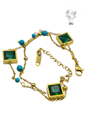 Double Layer Square Green Stones Bracelet