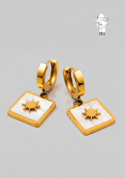 Sun Frame White Shell Stud Earrings