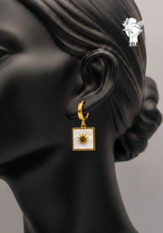 Sun Frame White Shell Stud Earrings