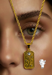 Braided White Stone Rose Frame Necklace