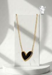 Small Tilted Black Shell Heart Necklace