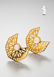 Geometric Earrings with Circular Accents – White Shell