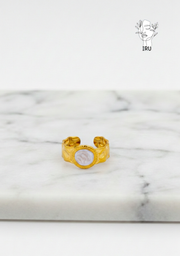 Moon Ring with White Enamel