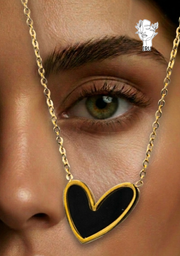 Small Tilted Black Shell Heart Necklace