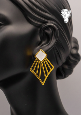 Art Deco Geometric Fan Earrings – White Shell