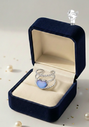 Three-Line Heart Ring with Purple Stones