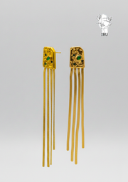 Green Stone Tassel Snake-Back Earrings