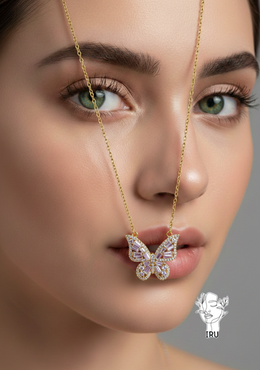 Butterfly necklace, white x purple turquoise stones
