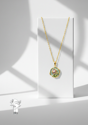 Rose necklace with pearl, light-blue enamel