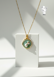 Tulip flower necklace with 2 pearls, light-blue enamel