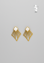 Art Deco Geometric Fan Earrings – White Shell