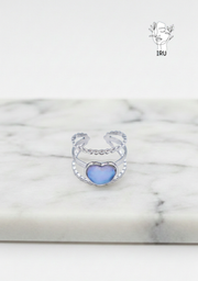 Three-Line Heart Ring with Purple Stones