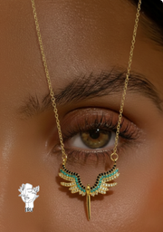 Phoenix bird necklace, white x black x light-blue stones