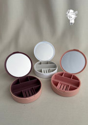 Round plastic jewelry organizer with mirror