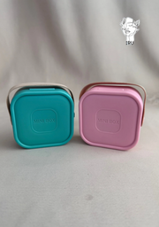 Square plastic jewelry organizer with secure closure and leather handle