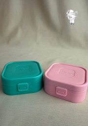 Square plastic jewelry organizer with secure closure and leather handle