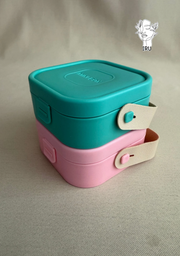 Square plastic jewelry organizer with secure closure and leather handle