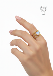 Three-Line Heart Ring with Purple Stones