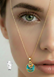 Rose necklace, light-blue enamel