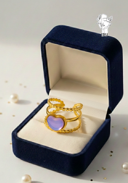 Three-Line Heart Ring with Purple Stones