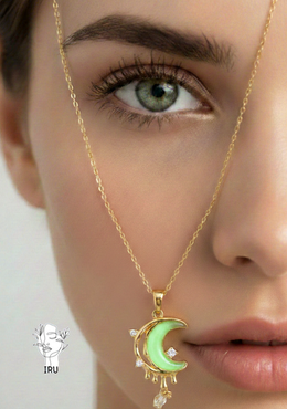 Crescent necklace with green stone