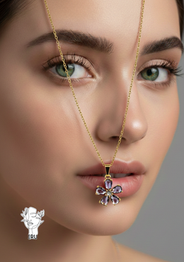 Rose necklace, purple stones