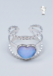 Three-Line Heart Ring with Purple Stones