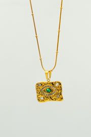 Evil Eye Necklace with Green Stone
