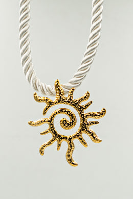 Spiral Sun Necklace with White Nylon Cord